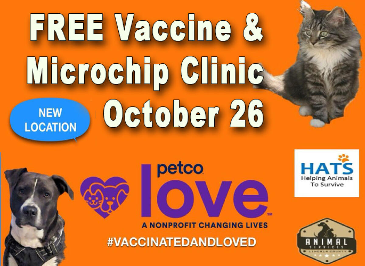 Free Vaccine & Microchip Clinic For Lincoln County Pets Oct. 26